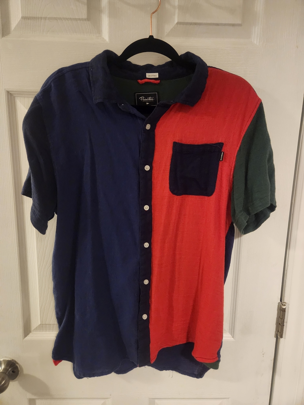 Primitive Colorblock Button-Up Shirt in Navy, Red & Green